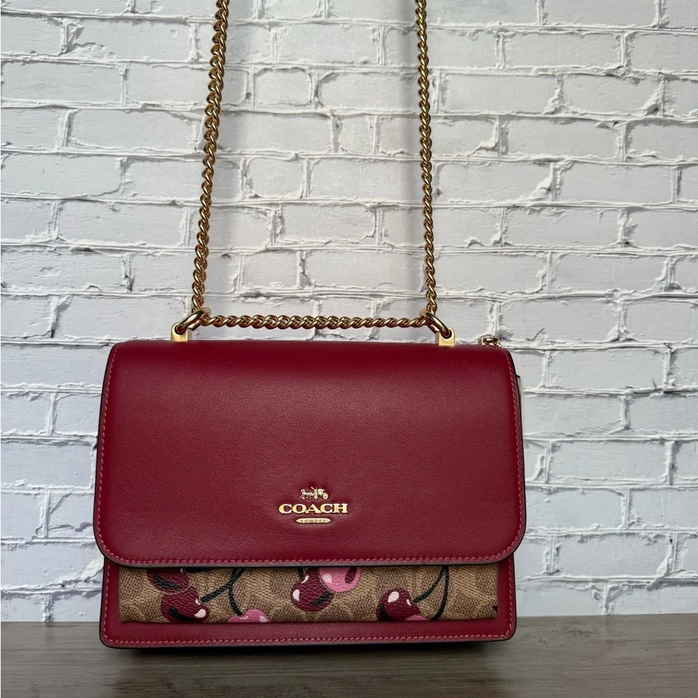 NWT Coach Klare Crossbody Bag In Signature Canvas With Tan red Cherry CY689